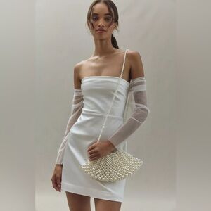 Anthropologie BHLDN Off-The-Shoulder Tulle-Sleeve Satin Mini Dress Size Large